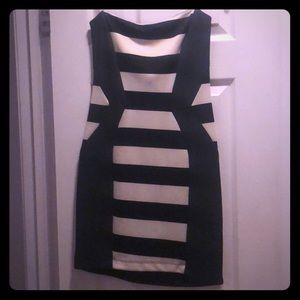 Strapless, black and white stripe dress